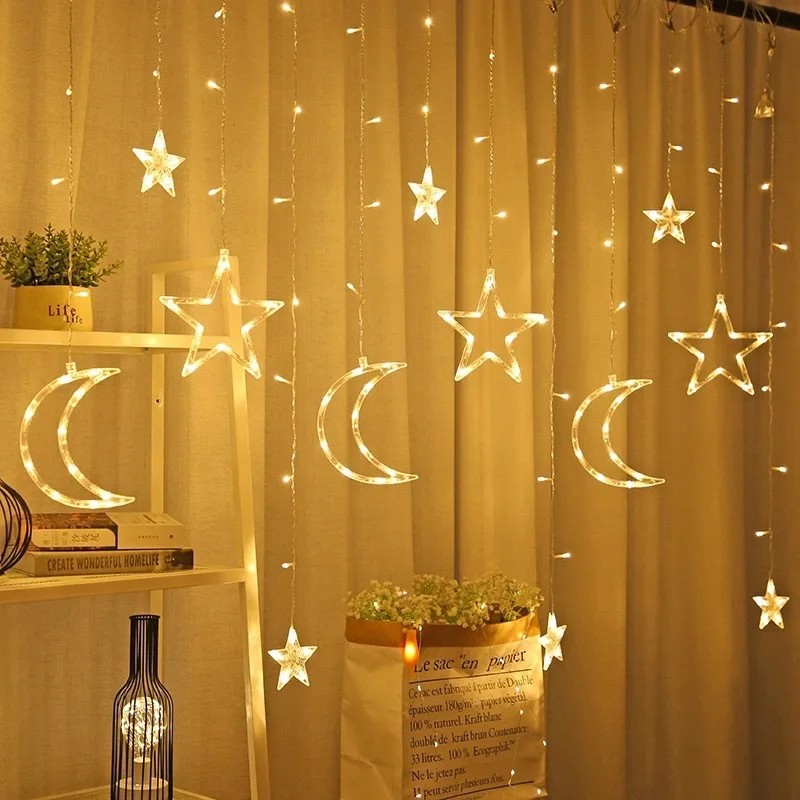 3.5M Romantic Moon Star LED Curtain String Christmas Garland Fairy Light Outdoor Garden Wedding Holiday Home Decor With Remote
3.5M Romantic Moon Star LED Curtain String Christmas Garland Fairy Light Outdoor Garden Wedding Holiday Home Decor With Remote