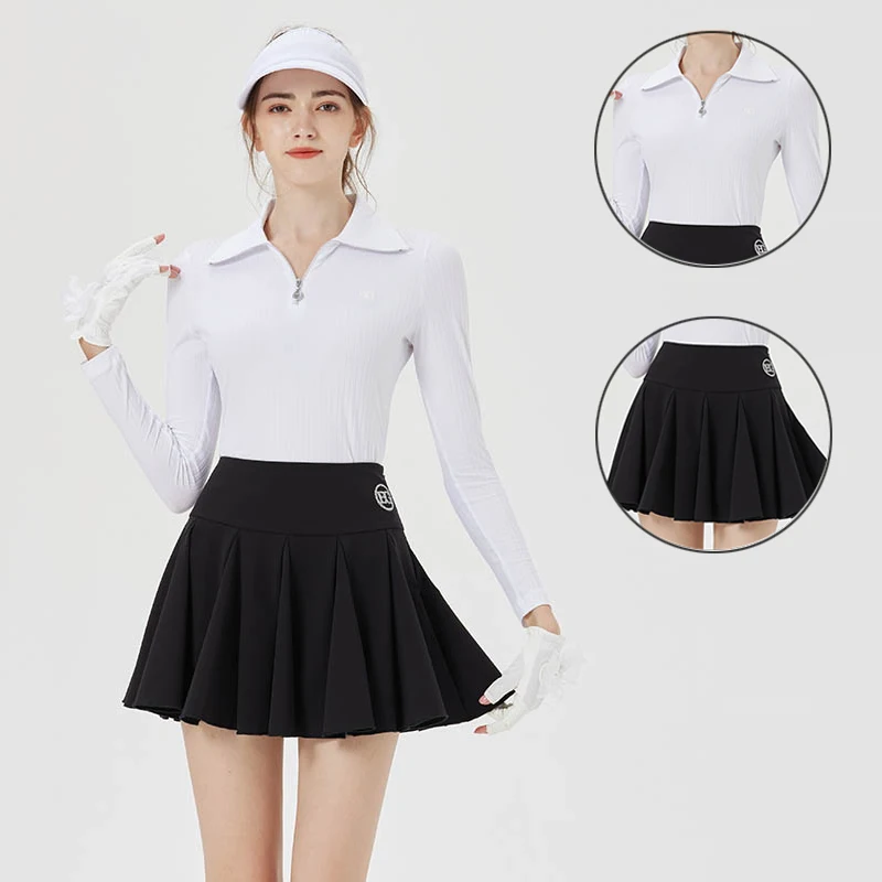 Blktee Lady Slim Golf Short Skirt High-Waisted Pleated Pantskirts Women Long Sleeve Polo Shirt Zipper Collar Tops Sportswear
Blktee Lady Slim Golf Short Skirt High-Waisted Pleated Pantskirts Women Long Sleeve Polo Shirt Zipper Collar Tops Sportswear