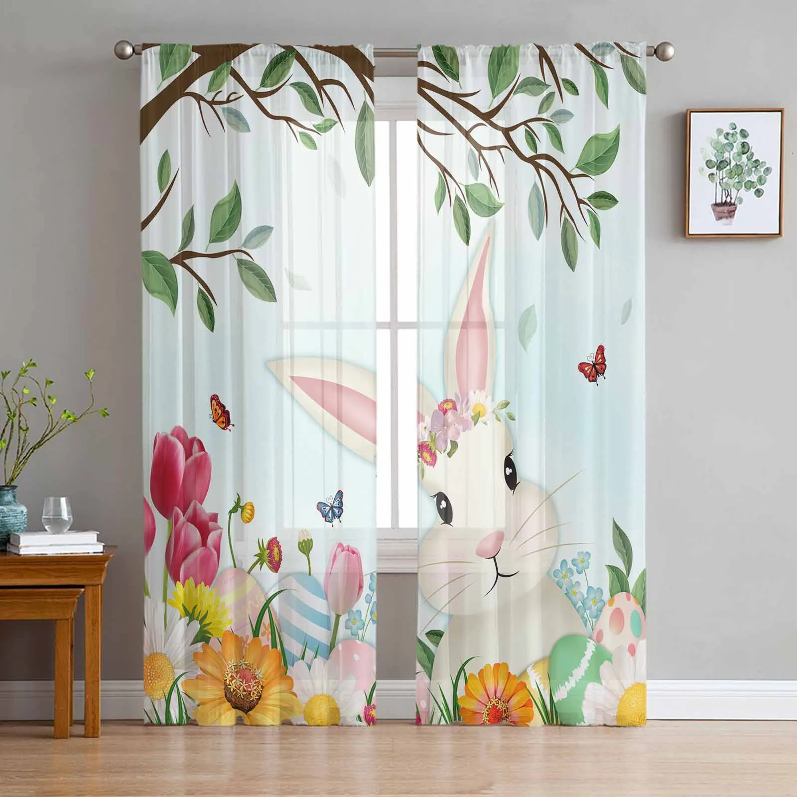 Easter Bunny Eggs Spring Flowers Leaves Sheer Curtains for Living Room Kitchen Window Curtains Bedroom Tulle Voile Curtains
Easter Bunny Eggs Spring Flowers Leaves Sheer Curtains for Living Room Kitchen Window Curtains Bedroom Tulle Voile Curtains