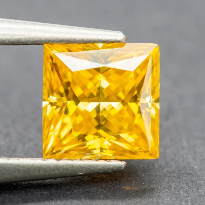 

GRA Certificate Princess Cut Moissanite Stone Golden Yellow Color Gemstone Lab Grown Diamond for Advanced Jewel Making