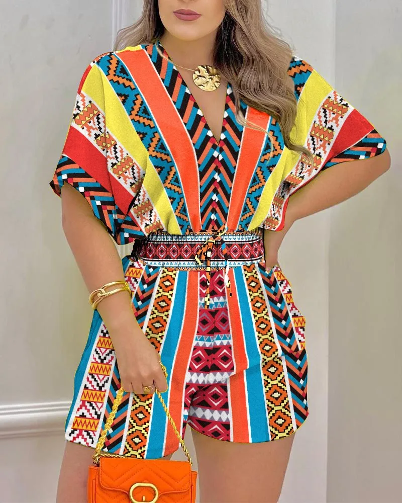 Summer African Printed Romper Women Casual V Neck Short Sleeve Ruched High Waist Shorts Pant Jumpsuit Women Overall
Summer African Printed Romper Women Casual V Neck Short Sleeve Ruched High Waist Shorts Pant Jumpsuit Women Overall