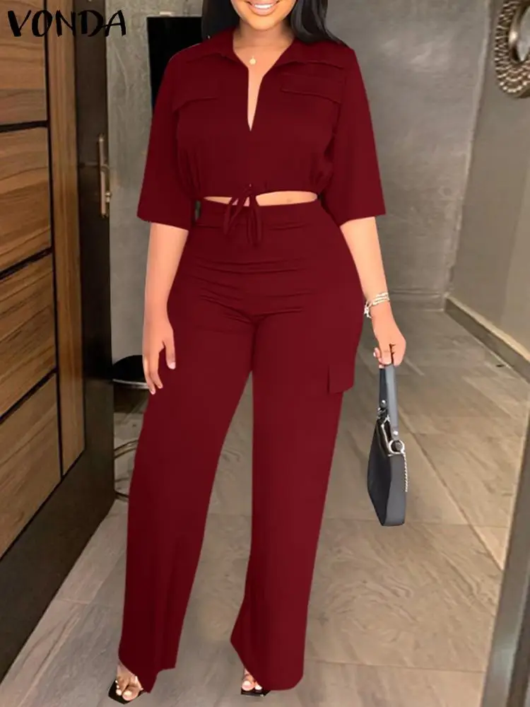 Костюм брючный VONDA женский с коротким рукавом, винтажный комплект большого размера из кроп-топа с отложным воротником, бандажные повседневные длинные брюки с завышенной талией, 2 предмета, лето 2024
Костюм брючный VONDA женский с коротким рукавом, винтажный комплект большого размера из кроп-топа с отложным воротником, бандажные повседневные длинные брюки с завышенной талией, 2 предмета, лето 2024