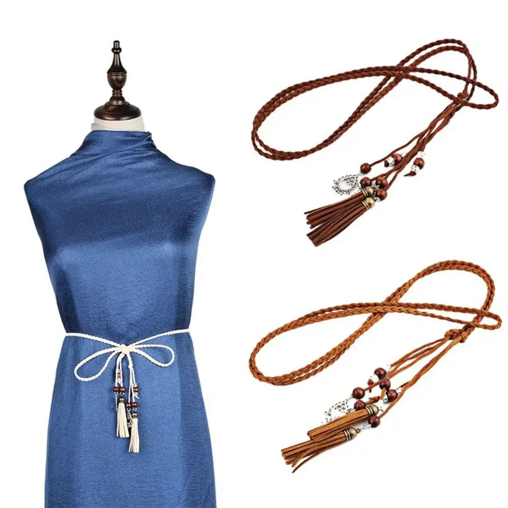 

For Girls Sweet Knot Decorated Waistband Chinese Style Boho Style Waist Rope Braided Belt Waist Chain Tassles Belts