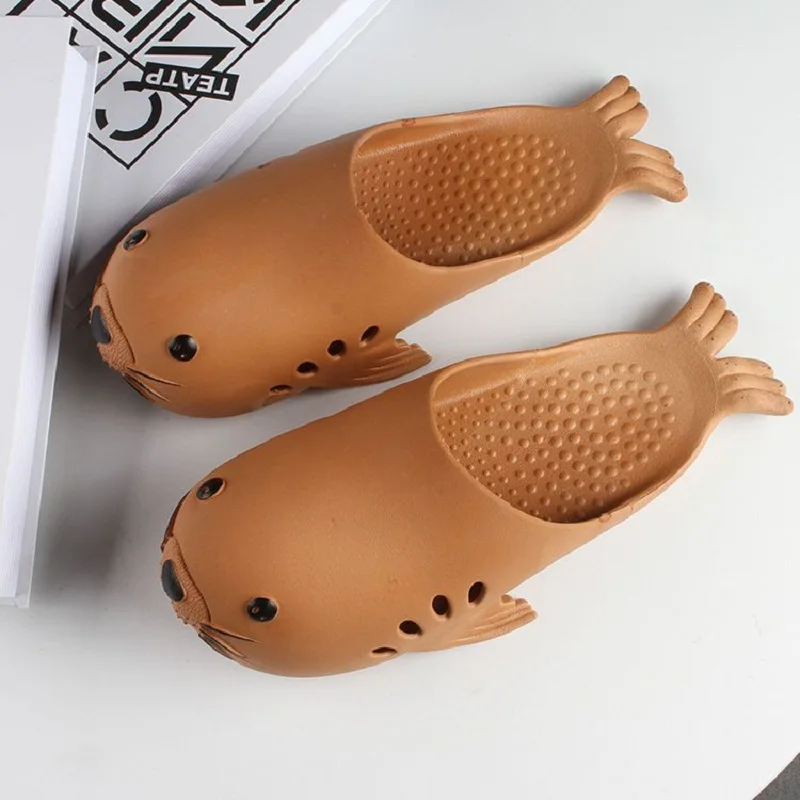 

Cheap Cartoon Seal Pup Slippers Women Summer Baotou Beach Shoes Fashion Female Outdoor Hole Sandals Clogs Slippers Plus Size 42