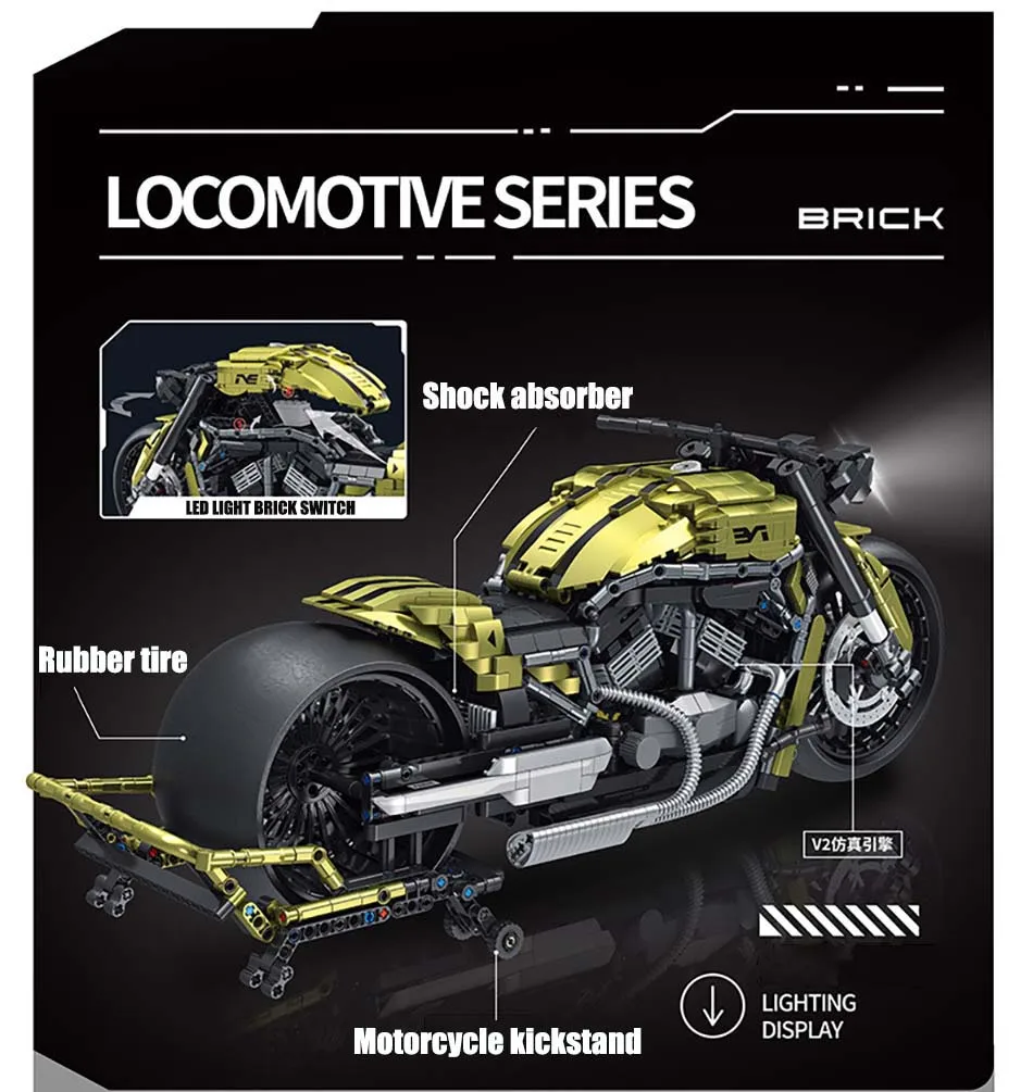 Technical City 2427pcs Harleyed Motorcycle MOC Sport Car Building Blocks 1:5 Scale Motorbike DIY Supercar Bricks Toys For Boys Technical City 2427pcs Harleyed Motorcycle MOC Sport Car Building Blocks 1:5 Scale Motorbike DIY Supercar Bricks Toys For Boys