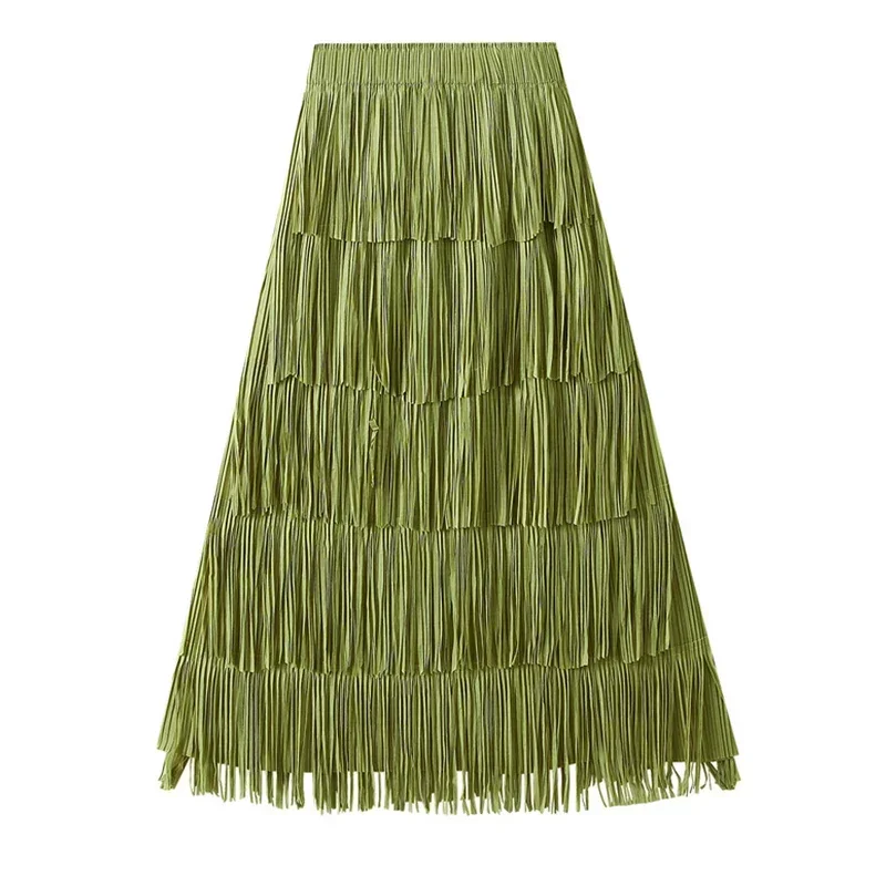 Summer fashion versatile tassel women's long dress, solid color Korean version high street A-line high waist
Summer fashion versatile tassel women's long dress, solid color Korean version high street A-line high waist