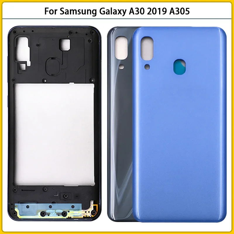

For Samsung Galaxy A30 2019 A305 A305F SM-A305F Middle Frame Bezel + Battery Back Cover Rear Door Housing Case Adhesive Replace