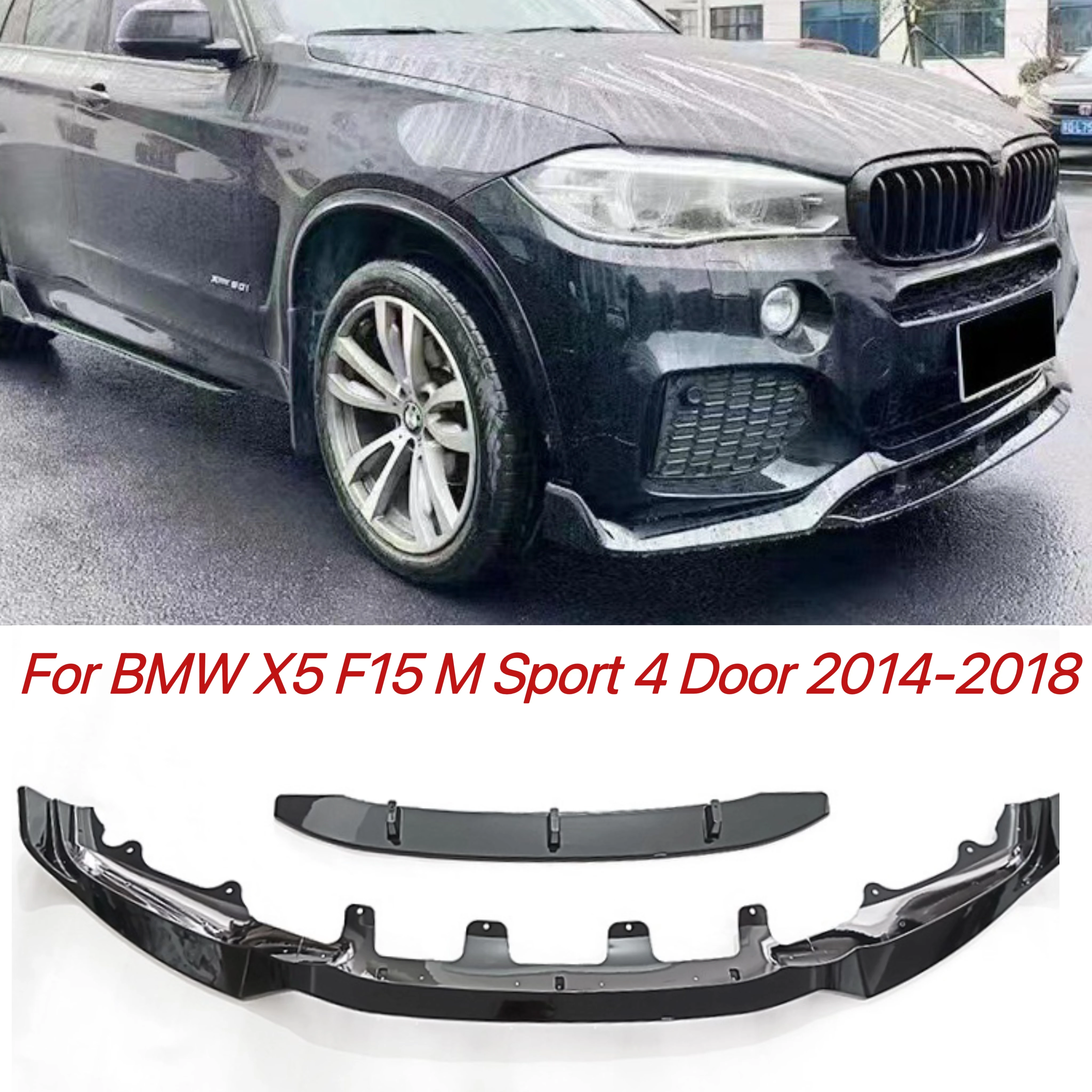 

Front Bumper Spoiler Lip 2014 2015 2016 2017 2018 For BMW X5 F15 M Sport 4 Door Gloss Black Car Lower Splitter Protector Blade