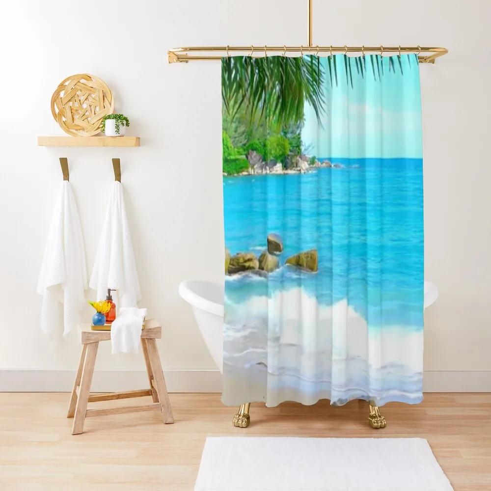 

Deep Blue Ocean Waves - Bathmat Beach Ocean Wave Beach Scene Shower Curtain Luxury Bathroom Curtain