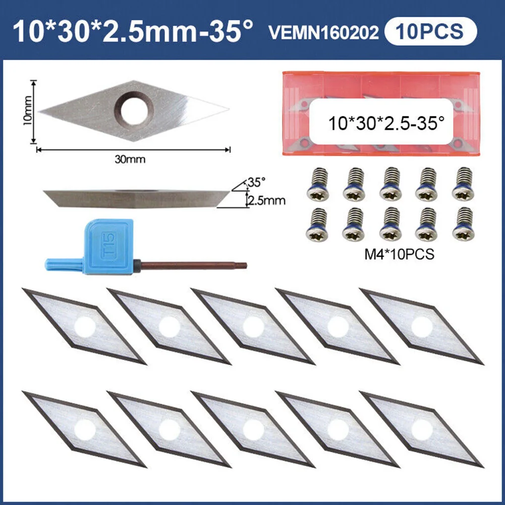 10pcs Carbide Cutter Inserts 10x30mm With Screws Steel Inserts Blade For Wood Lathe For Semi-finishing Turning Tool
10pcs Carbide Cutter Inserts 10x30mm With Screws Steel Inserts Blade For Wood Lathe For Semi-finishing Turning Tool
