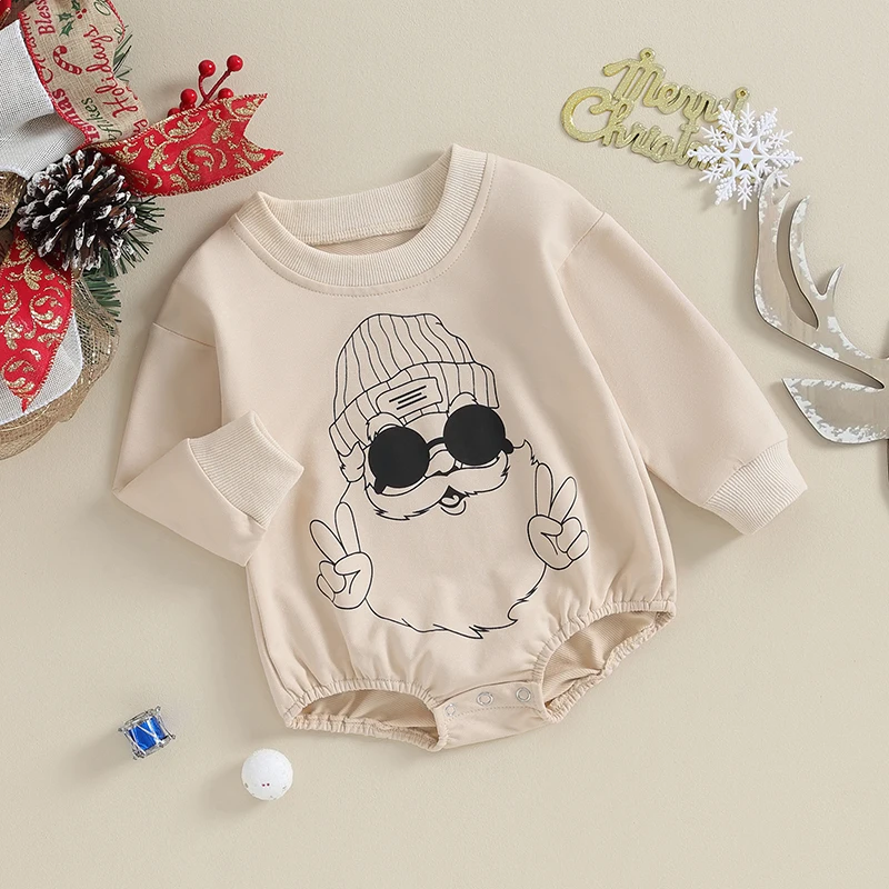 

Baby Boys Girlls Christmas Clothe Long Sleeve Crewneck Sweatshirt Romper Santa Print Bodysuit Newborn Clothe