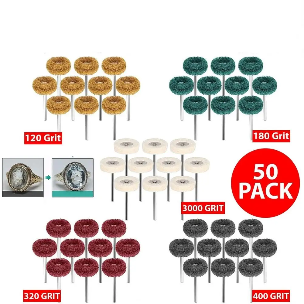 50pcs Abrasive Wheels With 1/8 Inch/3 Mm Shank Buffing Polishing Wheels Polishing Bits For Rotary Tools
50pcs Abrasive Wheels With 1/8 Inch/3 Mm Shank Buffing Polishing Wheels Polishing Bits For Rotary Tools