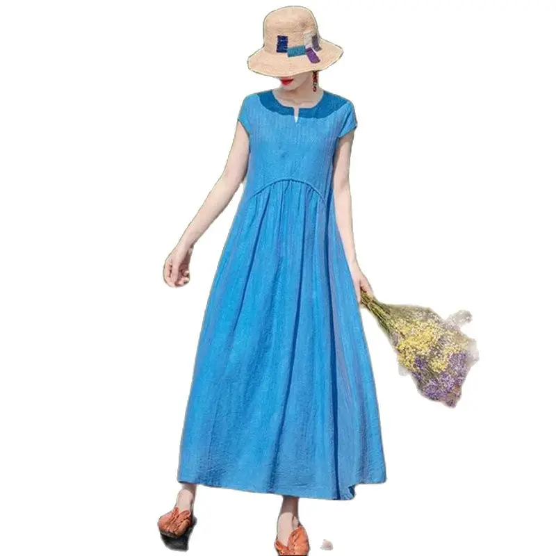 Fugu Fashion Imitation Cotton And Linen Dress Blue pink Women's Dress 2023 Summer New Casual Long Loose Ladies Dresses Vestidos
Fugu Fashion Imitation Cotton And Linen Dress Blue pink Women's Dress 2023 Summer New Casual Long Loose Ladies Dresses Vestidos