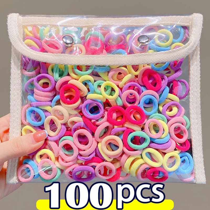 

100pcs/pack Small Colorful Elastic Hairband Girl Women Nylon Ponytail Hold Hair Tie Rubber Bands Rope Scrunchie Hair Accessories
