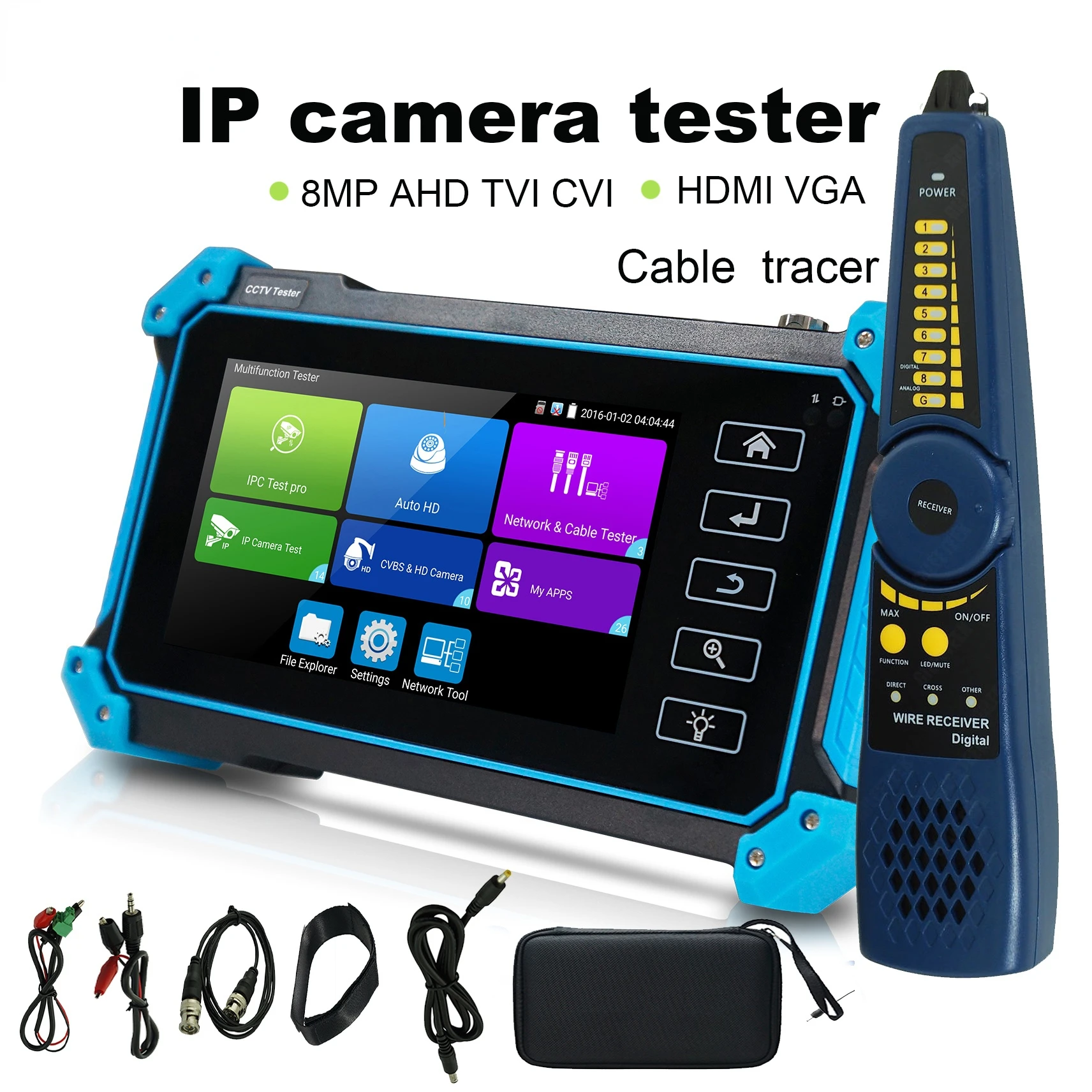 tester-monitor IPC camera tester poe 8MP AHD TVI CVI SDI cable tracer RJ45 cable TDR test Rapid ONVIF tester tool
tester-monitor IPC camera tester poe 8MP AHD TVI CVI SDI cable tracer RJ45 cable TDR test Rapid ONVIF tester tool