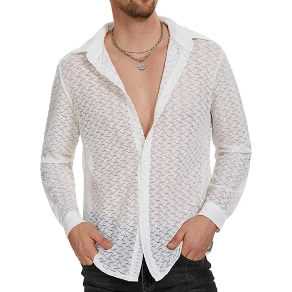 Fashion Men's Mesh Transparent Baggy Shirt Top Sexy Long-Sleeved V-Neck Single Breasted Sheer Chiffon Shirt Tops Man Clothing
Fashion Men's Mesh Transparent Baggy Shirt Top Sexy Long-Sleeved V-Neck Single Breasted Sheer Chiffon Shirt Tops Man Clothing