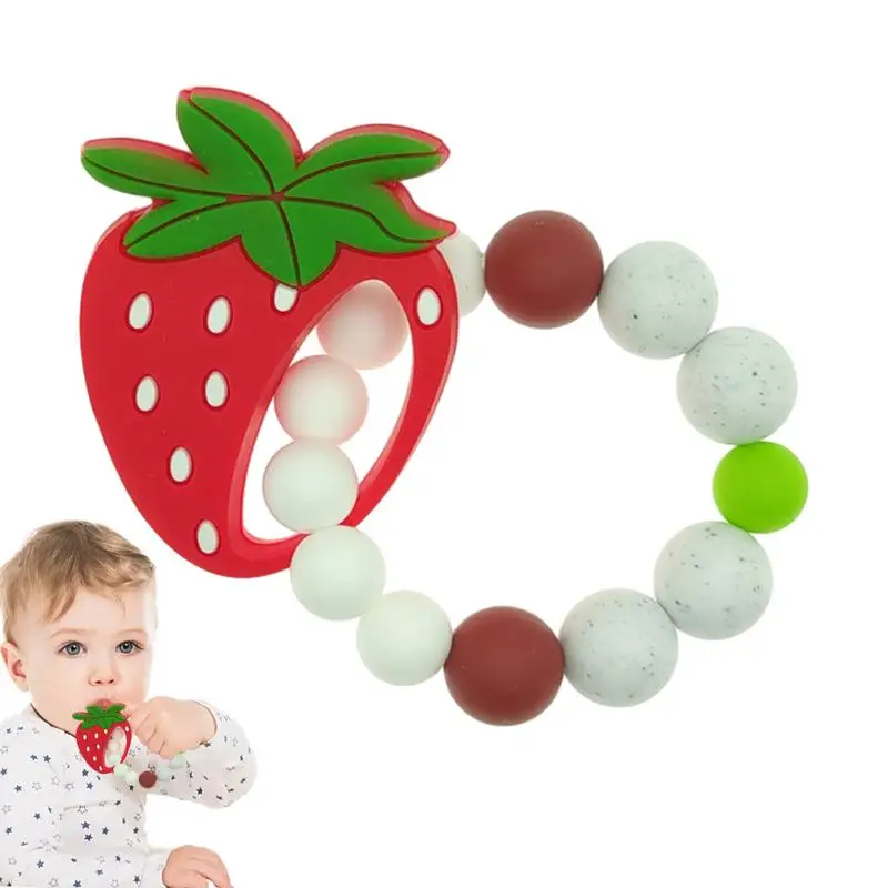 

Silicone Teether Beads Strawberry Teething Bracelet Chew Toys Car Seat Toy With Beaded Chain Soothing Toys For Babies New Mom