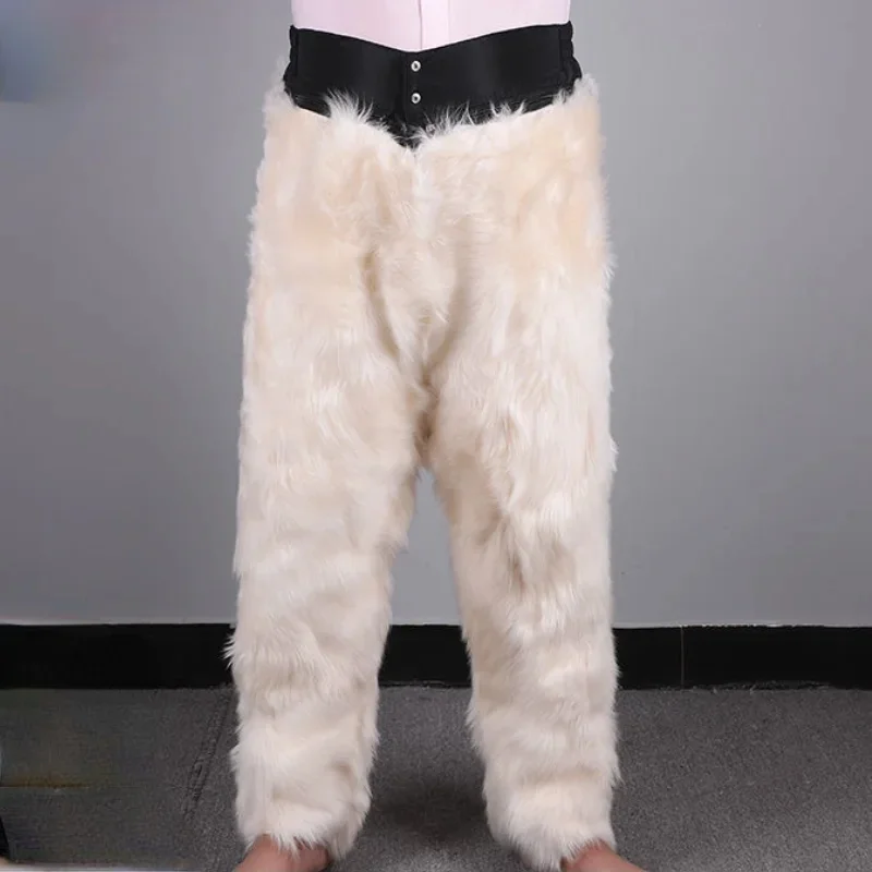 

Thicken and Keep Warm In Winter Long Wool Sheepskin Pants One Piece of Fur Men's Women's High Waist Liner