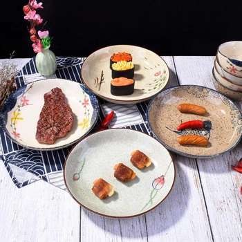 일본 디저트 샐러드 디너 플레이트, 도자기 파스타 케이크 서빙 접시, 디핑 소스 접시, 손으로 그린 식기, 3.5 인치, 7 인치, 8 인치