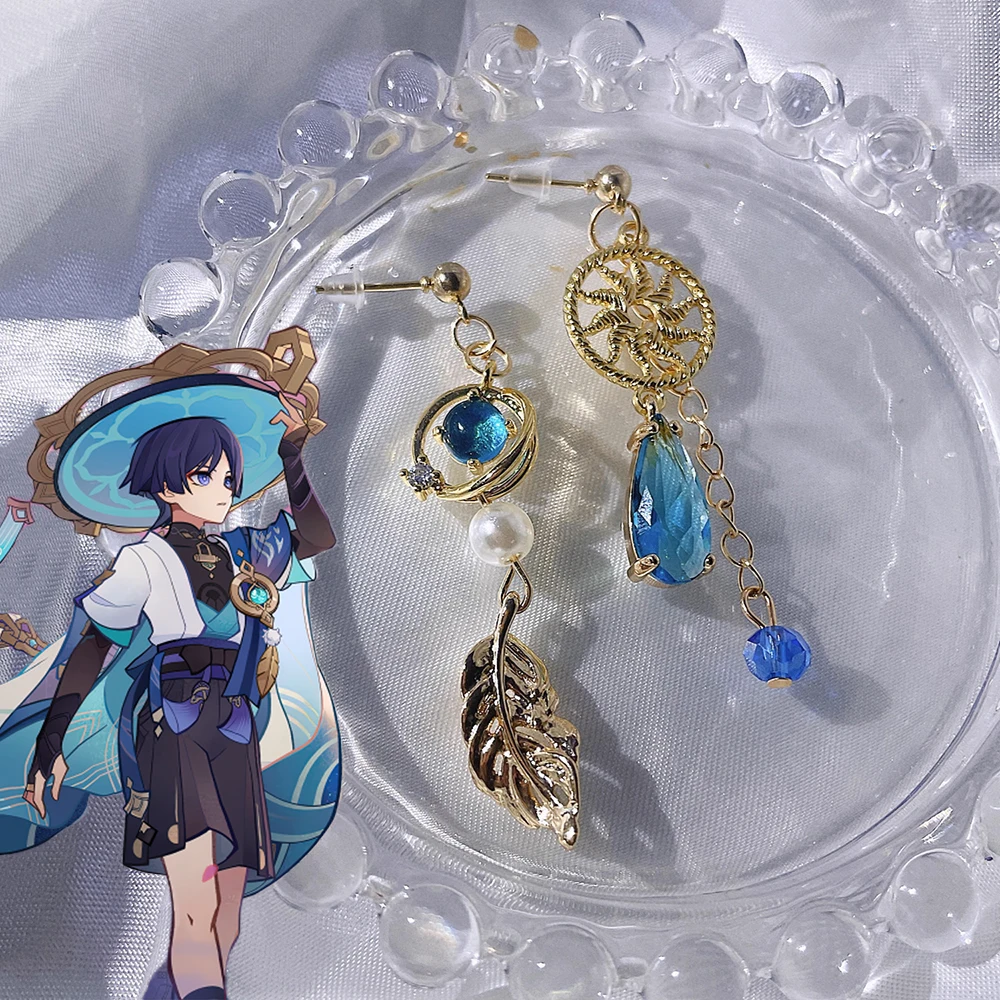 

Genshin Impact Earrings Surrounding Wind Leaves Asymmetrical Earrings Anime Figure Element Earrings Cosplay Jewelry Acces