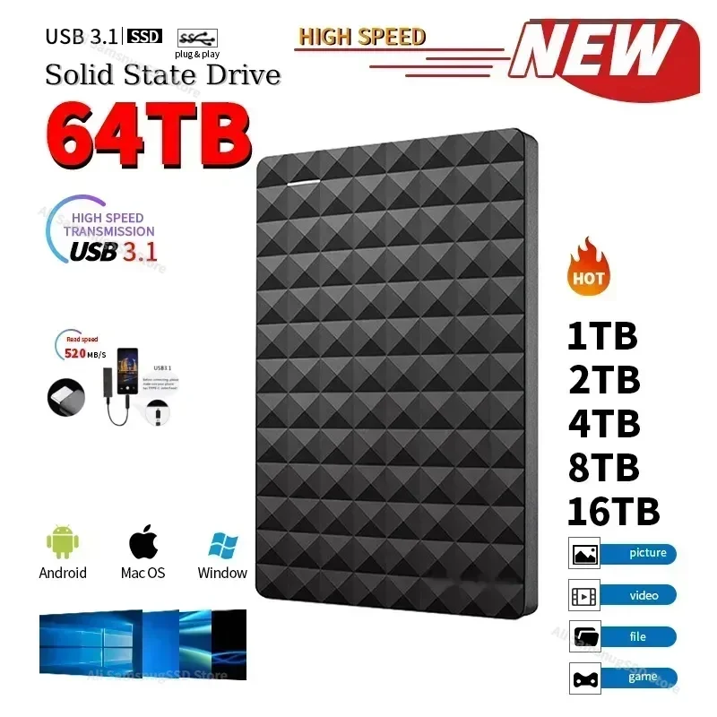 1TB External Hard Drive Portable SSD 16TB Hard Disk Storage High-Speed External Solid State Drive USB 3.1/Type-C for PC/Mac/PS
1TB External Hard Drive Portable SSD 16TB Hard Disk Storage High-Speed External Solid State Drive USB 3.1/Type-C for PC/Mac/PS