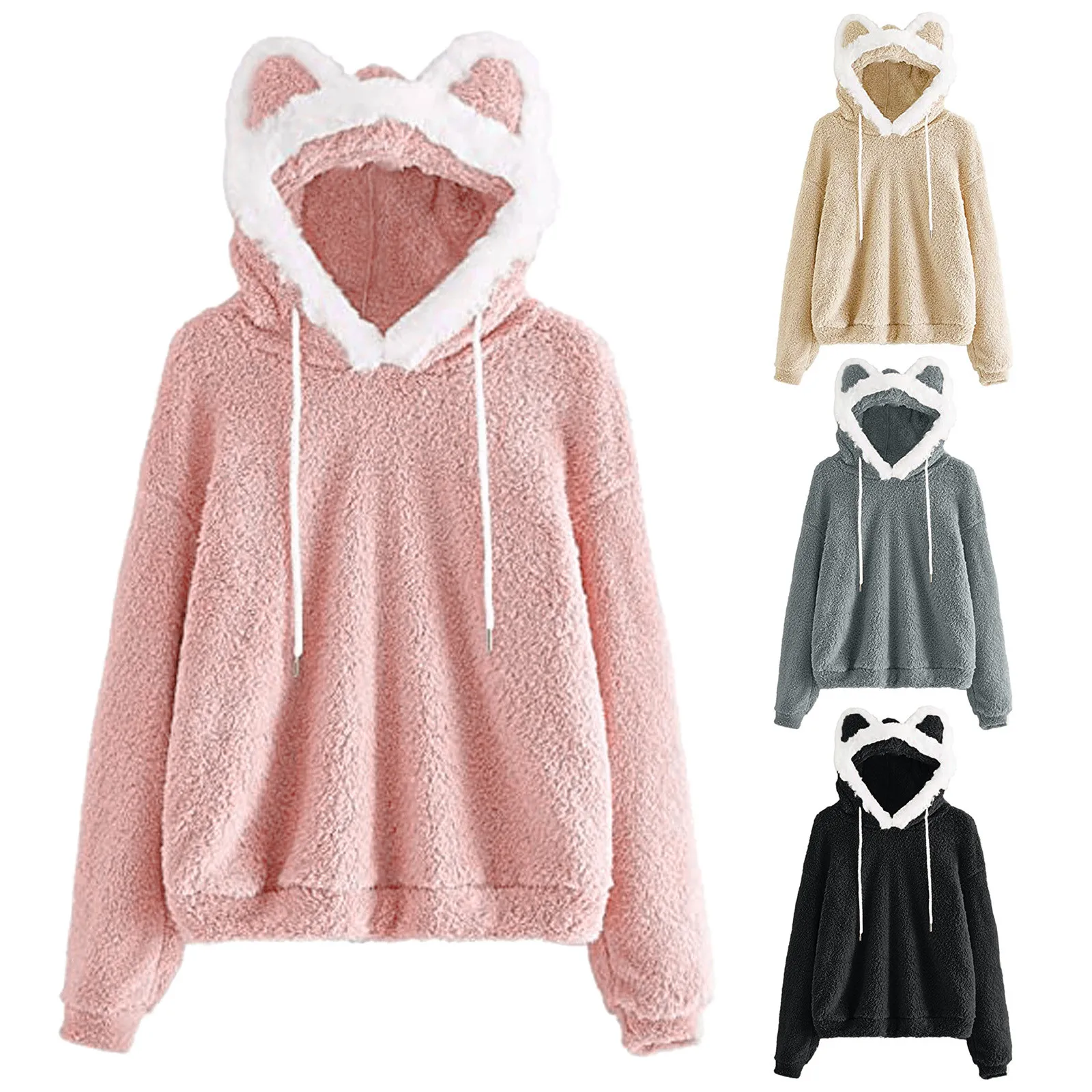Fluffy Hoodies Women Kawaii Sweatshirt Cute Bear Ear Cap Autumn Winter Warm Pullover Long Sleeve Outwear Fleece Coat Moletom New
Fluffy Hoodies Women Kawaii Sweatshirt Cute Bear Ear Cap Autumn Winter Warm Pullover Long Sleeve Outwear Fleece Coat Moletom New