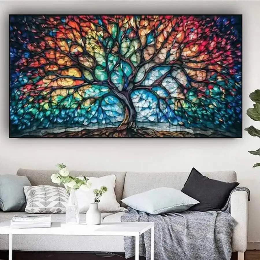 

FULLCANG Stained Glass Diamond Art Tree of Life Large Painting Diy Full Mosaic Embroidery Mythology Yggdrasil Picture FG2164