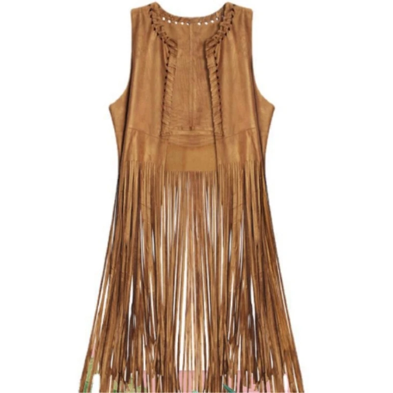 

Women Tassels Vest 70s Hippie Faux Suedes Sleeveless Fringe Jackets Outwear Summer Hollow Open Front Cardigan DropShip