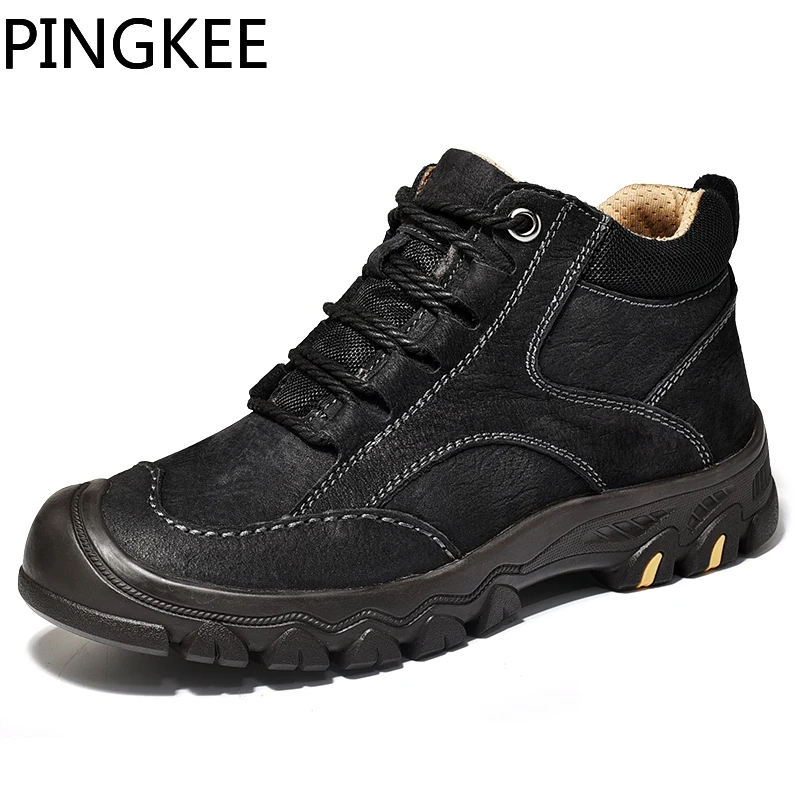 

PINGKEE Nubuck Cow Leather Upper Fur Lining Men Casual Shoes Trekking Backpacking Sneakers For Men's Winter Snow Hiking Boots