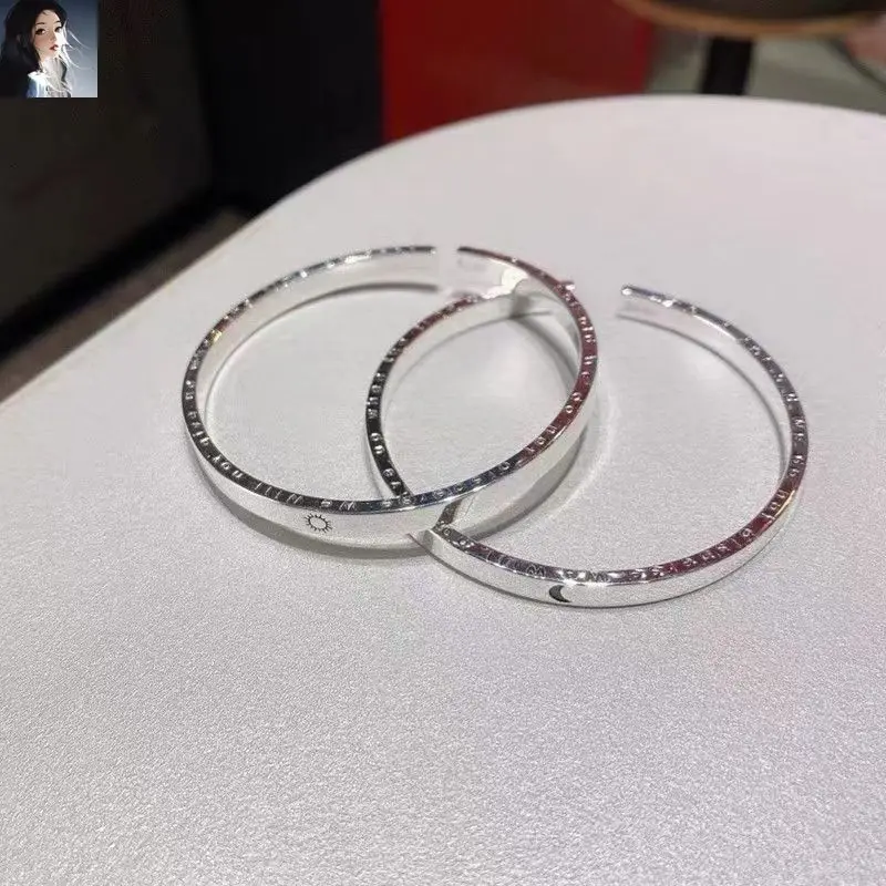 S999 Silver Sun Moon Grave Letters Cuff Bracelet Men Women Lovers Birthday Gift Party Bracelets Jewelry With Box 
S999 Silver Sun Moon Grave Letters Cuff Bracelet Men Women Lovers Birthday Gift Party Bracelets Jewelry With Box
