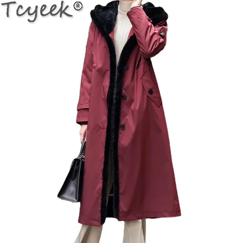 

Tcyeek Real Mink Fur Collar Winter Coat Female Rex Rabbit Fur Liner Fur Coat Women Clothes Long Parka Trenchcoat Casaco Pele