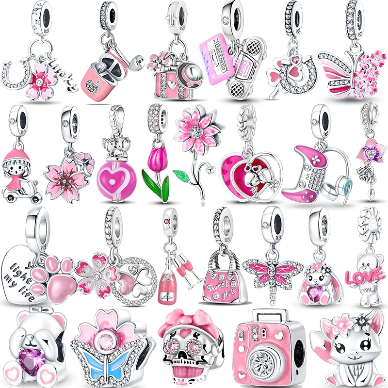 Pink Color Series Charms Beads 925 Silver Pink Dangle Flower Heart Shape Pendant Fit Original Pandora Bracelet For Woman Jewelry
Pink Color Series Charms Beads 925 Silver Pink Dangle Flower Heart Shape Pendant Fit Original Pandora Bracelet For Woman Jewelry