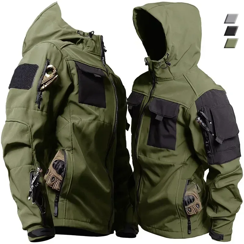 

Куртка мужская тактическая в стиле милитари, мягкая водонепроницаемая ветрозащитная куртка с капюшоном, уличная функциональная Униформа с несколькими карманами