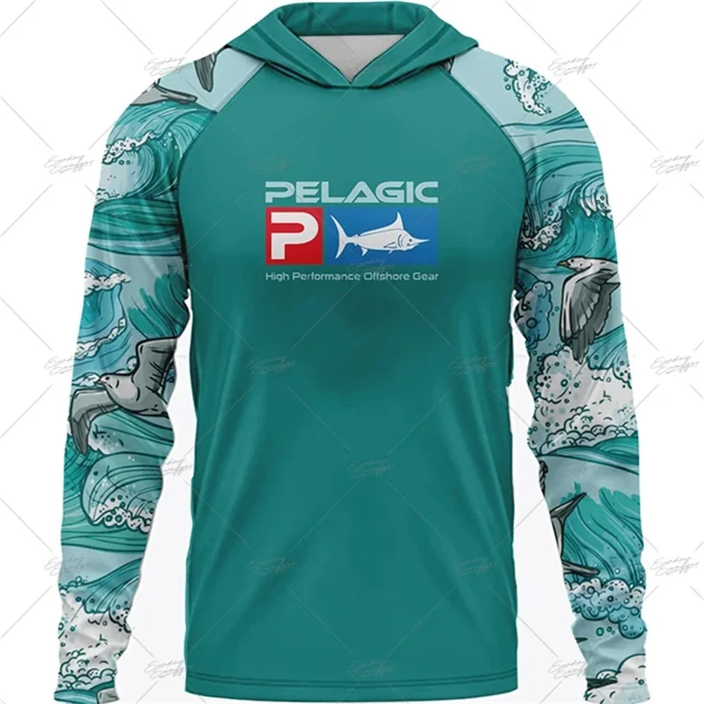 

Одежда для рыбалки Pelagic, мужские футболки с длинным рукавом Рыбацкая рубашка с капюшоном Upf 50, защита от солнца, Джерси для рыбалки, топы, футболка для рыбалки