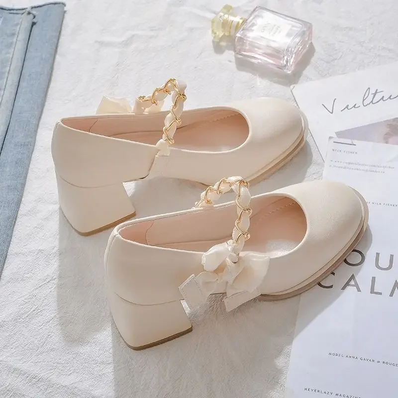 Gothic Pumps Women's Shoes Japanese Style Lolita Square Heels Ladies Footwear Round Toe Beige with Bow High on Heeled Mary Jane
Gothic Pumps Women's Shoes Japanese Style Lolita Square Heels Ladies Footwear Round Toe Beige with Bow High on Heeled Mary Jane