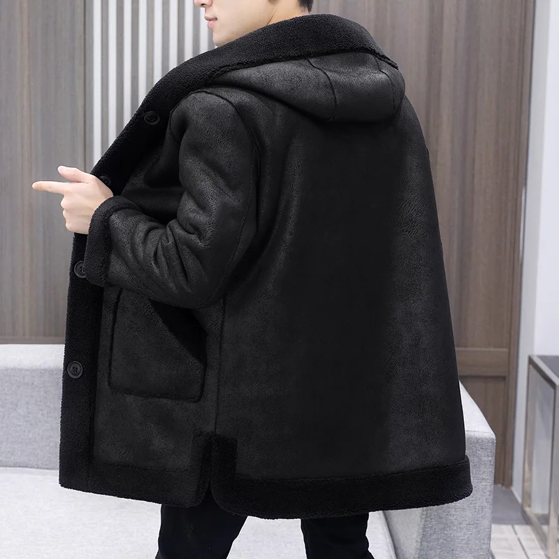 

Autumn and Winter Men's Faux Mink Coat Fashionable Fur Integrated Winter Clothing Lamb Fur plus Velvet Thickened Leather Parka