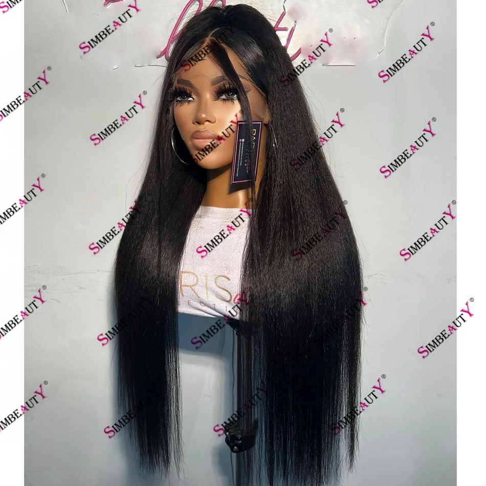 

Jet Black Yaki Straight Silky Light Remy Indian Human Hair Lace Front Wig for Black Women 180% Density Thick 5x5 Closure Wig