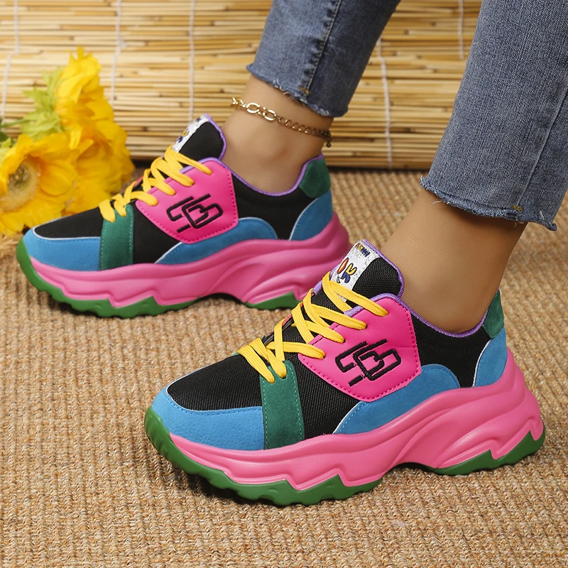 

Women Vulcanize Shoes Platform Casual Sneakers Female Autumn Fashion Running Shoes Lace-up Thick Chunky Sports Tenis Shoes2024