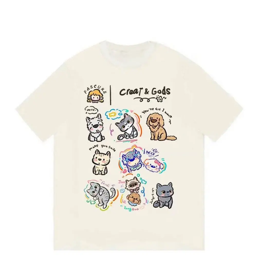 Korean style cute cat and dog printed T-shirt short-sleeved women hot style loose simple casual fashion retro Hong Kong style
Korean style cute cat and dog printed T-shirt short-sleeved women hot style loose simple casual fashion retro Hong Kong style
