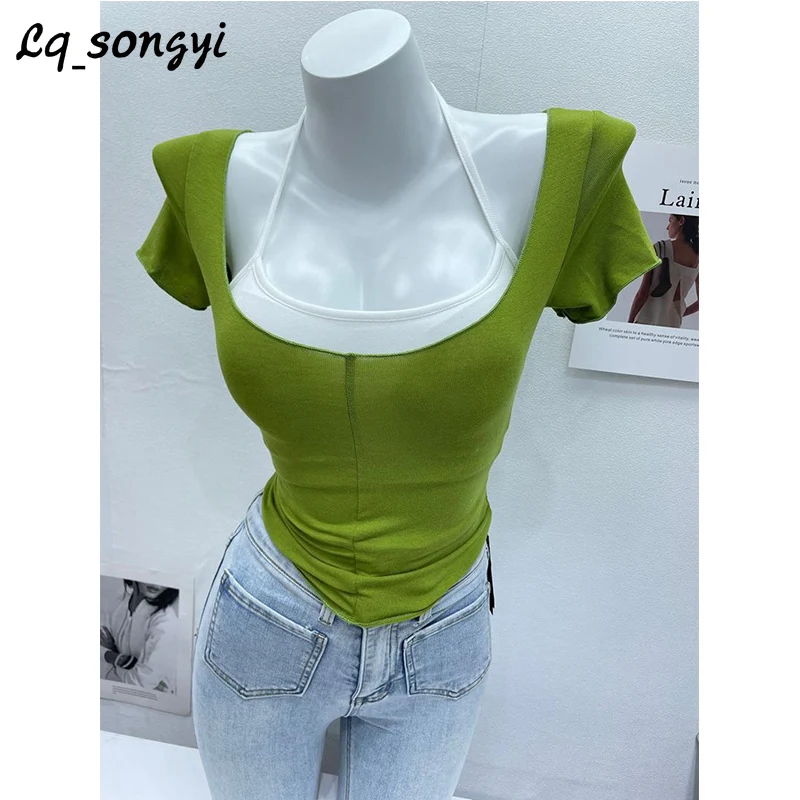 Lq_songyi Slim Crop Top with Chest Pads Women 2 Pcs Set T Shirts Summer Short Sleeve Top Female Basic Sexy Solid Thin T Shirts
Lq_songyi Slim Crop Top with Chest Pads Women 2 Pcs Set T Shirts Summer Short Sleeve Top Female Basic Sexy Solid Thin T Shirts