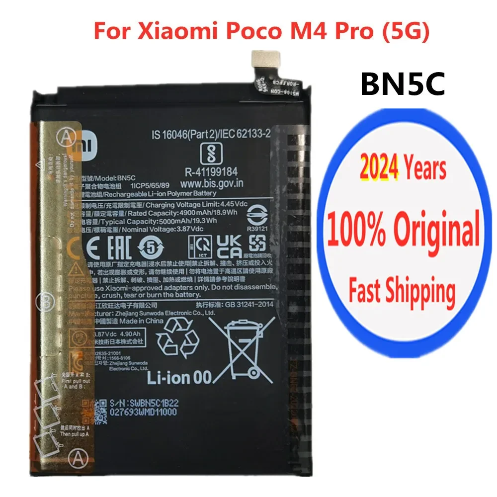 

2024 Years Xiao mi 100% Original Battery BN5C For Xiaomi Poco M4 Pro 5G Phone Battery Bateria 5000mAh With Tools Fast Deliver