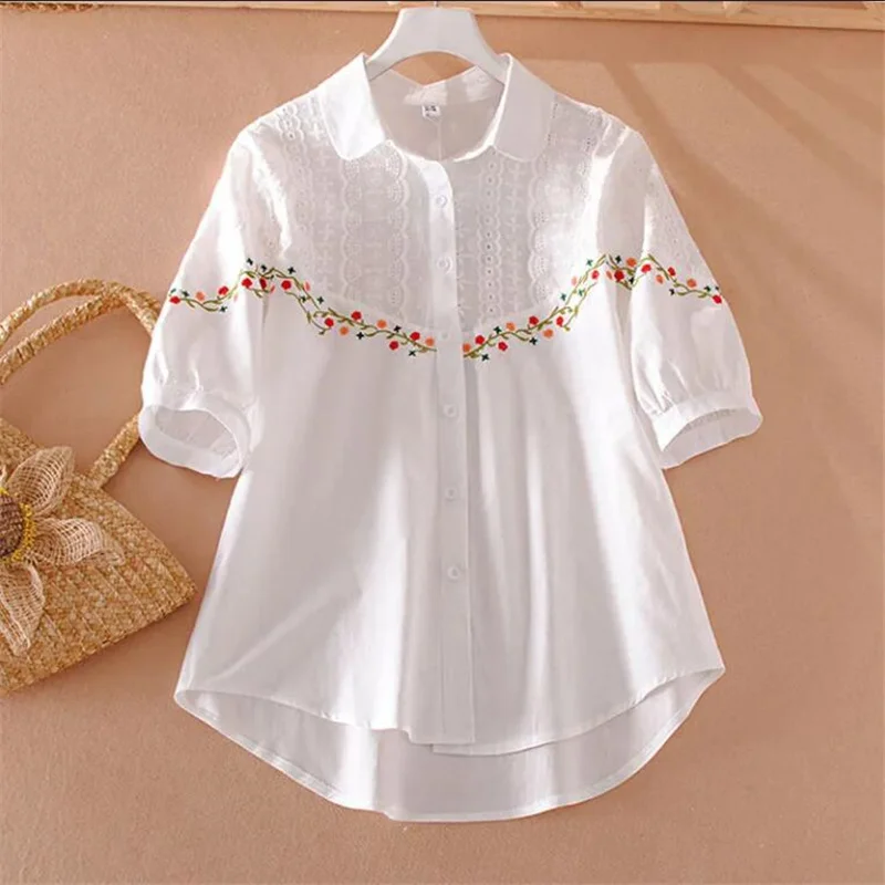 Embroidered Blouses for Women White Top National Summer Clothes Laple Cardigan Female Shirt Pure Cotton Ladies Shirt Vintage
Embroidered Blouses for Women White Top National Summer Clothes Laple Cardigan Female Shirt Pure Cotton Ladies Shirt Vintage