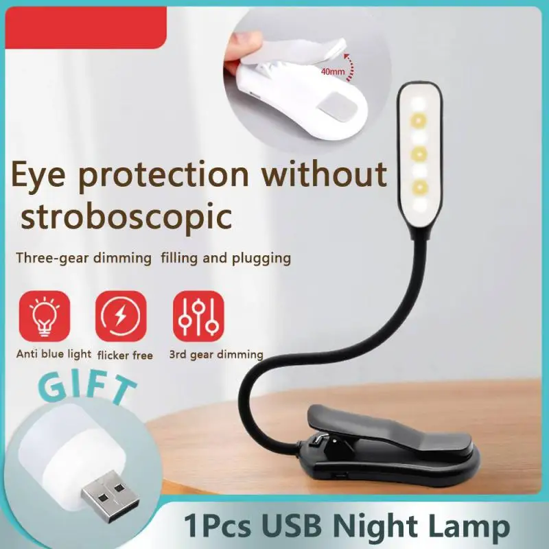 

Reading Lamp USB Rechargeable Book Light LED With 3-Level Warm Cool White Daylight Flexible Easy Clip Table Read Night Light