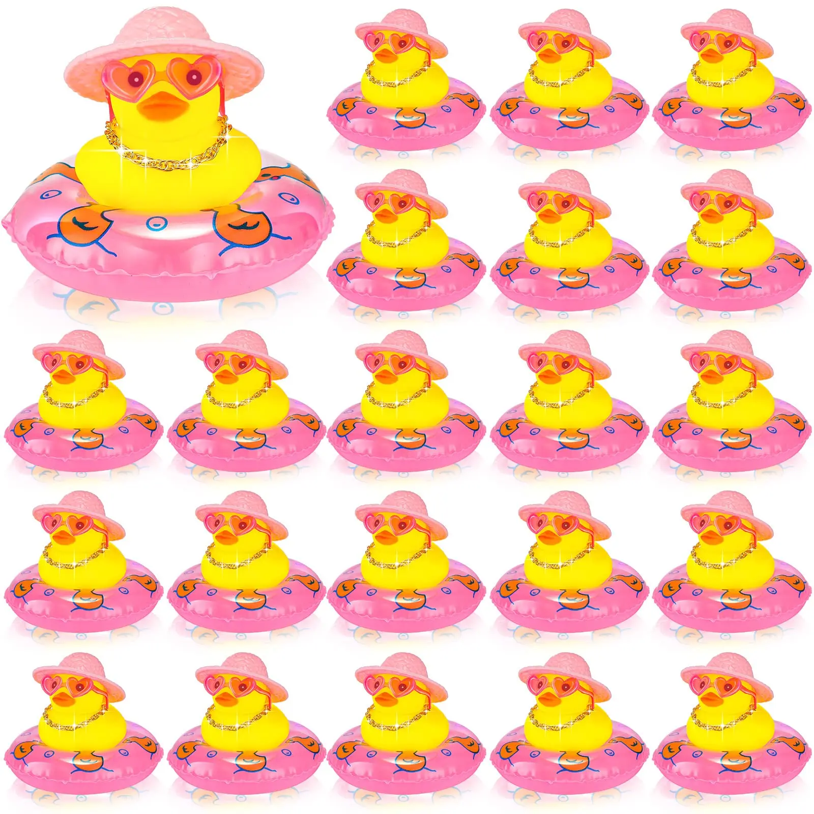 

24 Set Cowboy Rubber Duck Mini Car Yellow Duckies Bath Toys Party Favor with Mini Hat Swim Circle Sunglasses Duck
