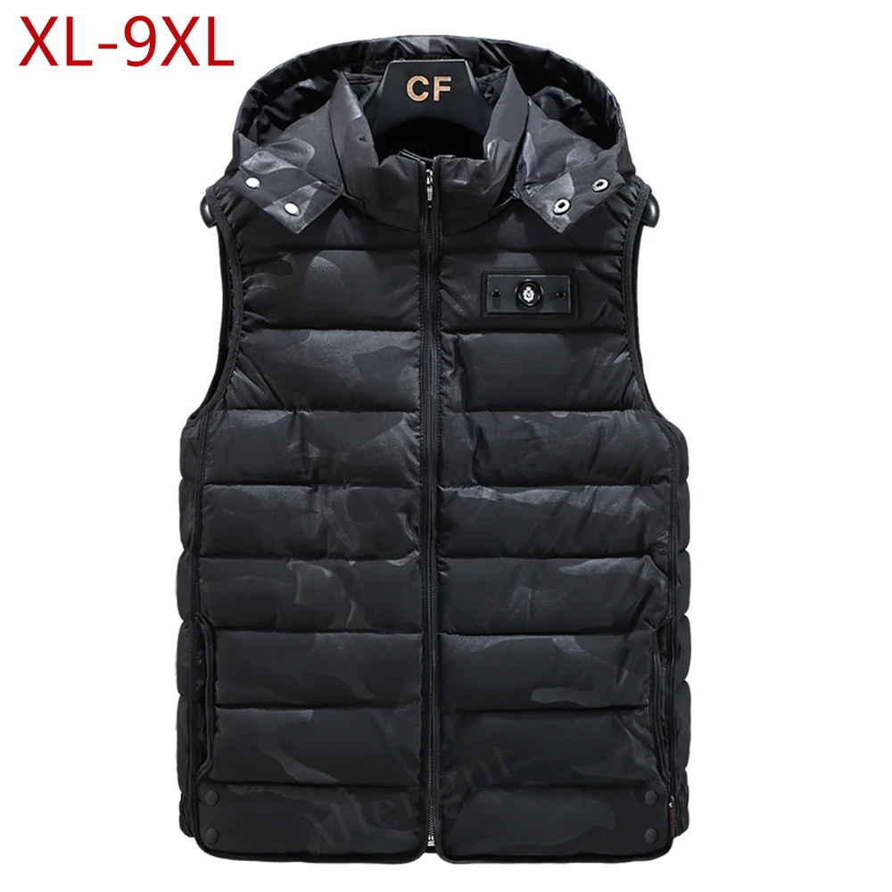 

Winter Men Vest Hat Detachable Simple Solid Sleeveless Jacket Large Size 9XL Camouflage Vest Windproof Warm Unloading Waistcoats