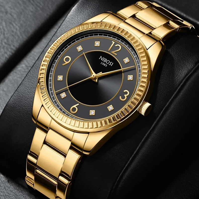 

NIBOSI Mens Watches Top Brand Luxury Stainless Steel Gold Watch Waterproof Fashion Diamond Quartz Watches Mens Relogio Masculino