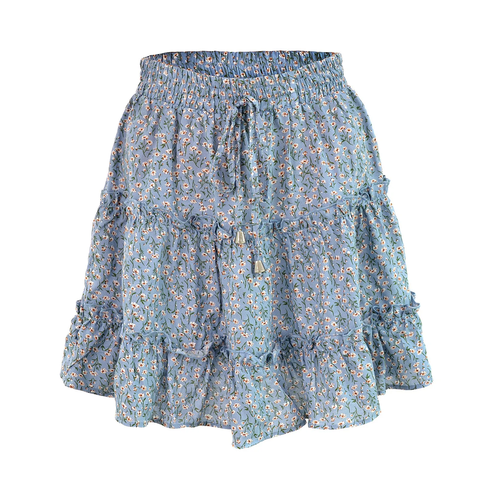 

Женская винтажная юбка в горошек, короткая трапециевидная юбка с завышенной талией, оборками и цветочным принтом, с завышенной талией, на лето