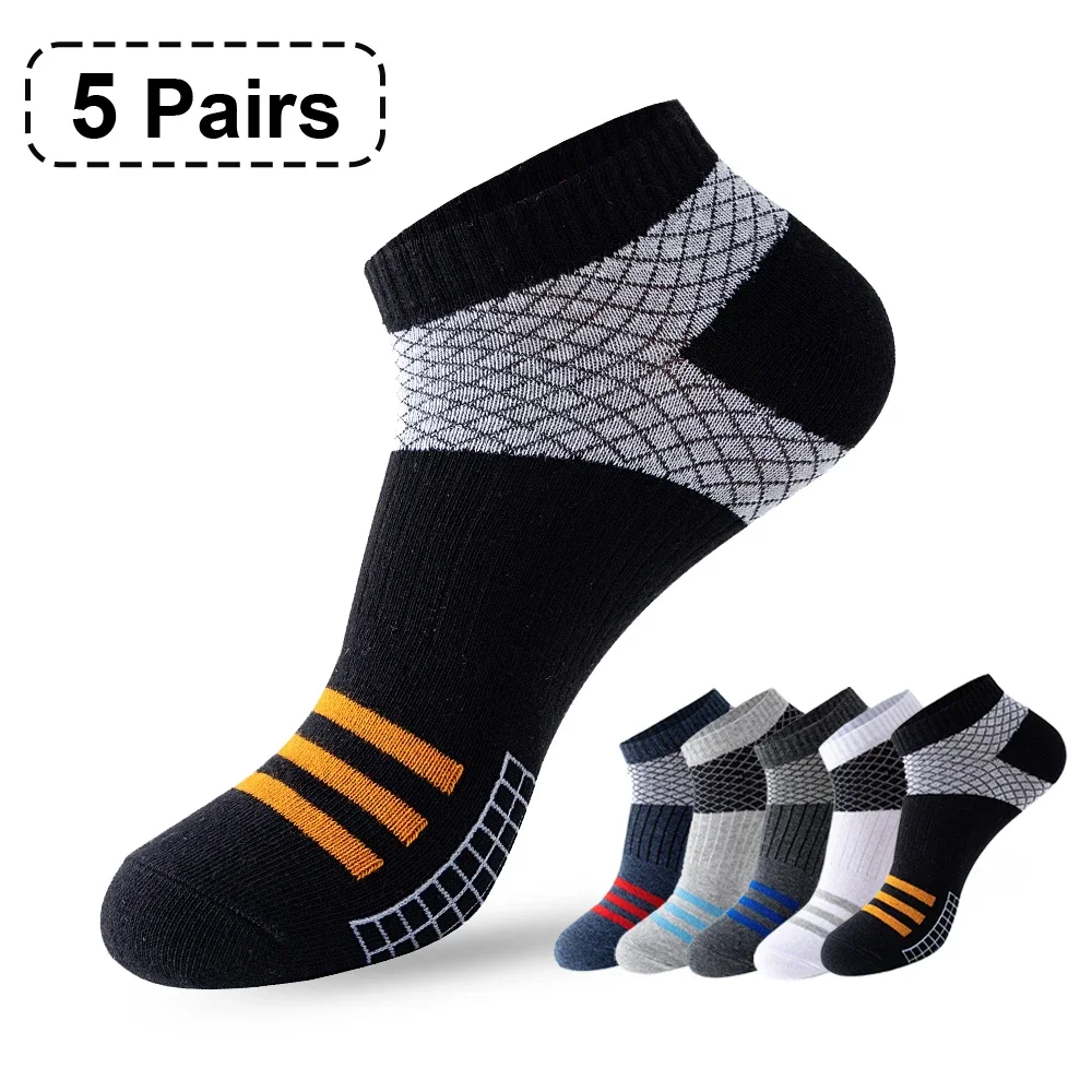 

5 Pair High Quality Men Ankle Socks Breathable Cotton Sports Socks Mesh Casual Athletic Summer Thin Cut Short Sokken Size 38-45