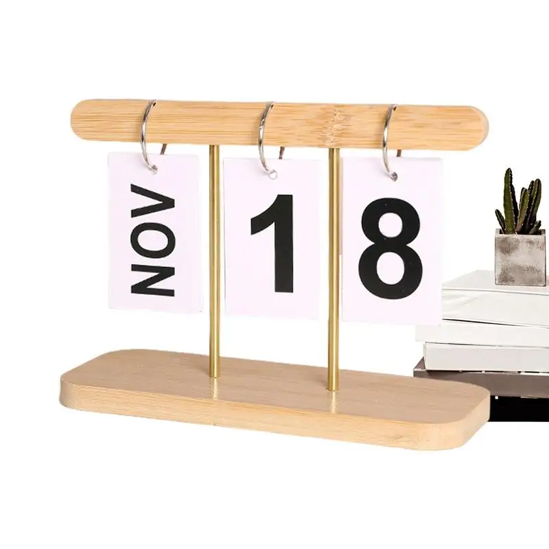 

Perpetual Desk Calendar Vintage Turn Over Desktop Calender Wooden Perpetual Calendar With Large Display Reusable Calendar For