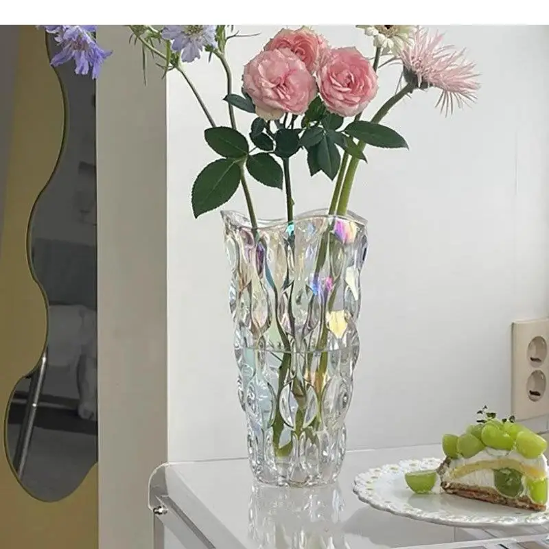 

Разноцветная Хрустальная рельефная стеклянная ваза гидропоника, цветочные горшки, декоративная Цветочная композиция, украшение для стола, цветочные вазы